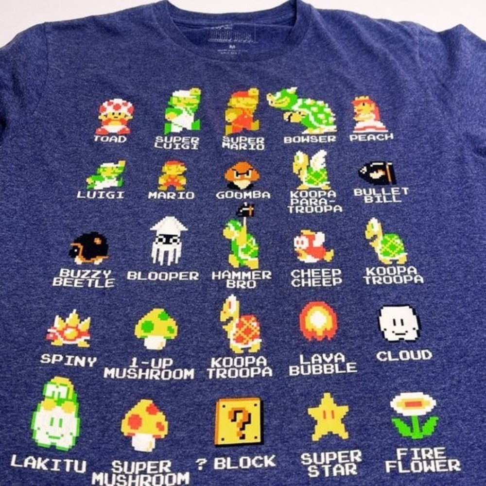 Nintendo Super Mario Bros Character Guide T-shirt Navy Blue Size Medium - Picture 3 of 8